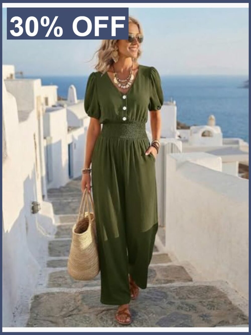 Short Sleeve V Neck Wide Leg Jumpsuit Romper One Piece Outfit - Picture 2 of 7